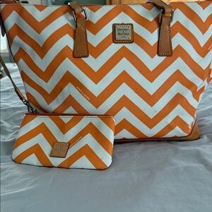 Dooney & Bourke Orange and White Chevron Tote with Wristlet